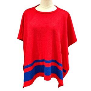 Draper James Womens Sweater Cape Poncho OS One Size Red Blue Wool Blend Nautical